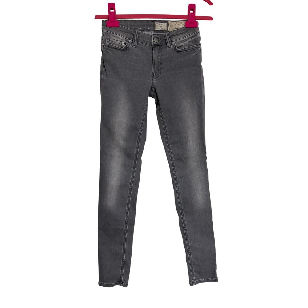 AllSaints Mast Gray Low Rise Skinny Jeans Women’s Size 24 Stretch Denim $160 EUC